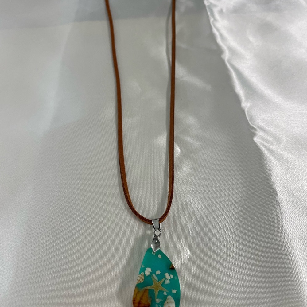 Brown Cord Necklace with Epoxy Pendant